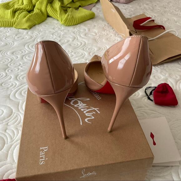 Authentic Christian Louboutin Nude 100mm Iriza Patent Leather Heels size 12 - Picture 6 of 8